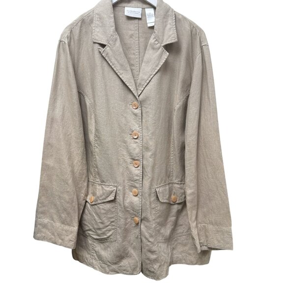 Elisabeth by Liz Claiborne 100% Linen Blazer Size 14 Oversized Jacket Beige - Picture 1 of 7